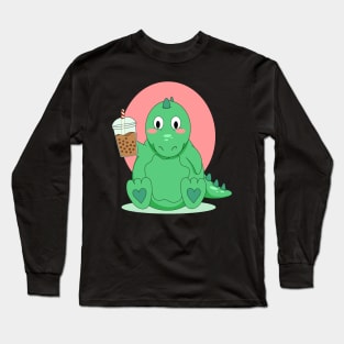 Green Dinosaur Hug Me I'm done drinking boba Long Sleeve T-Shirt